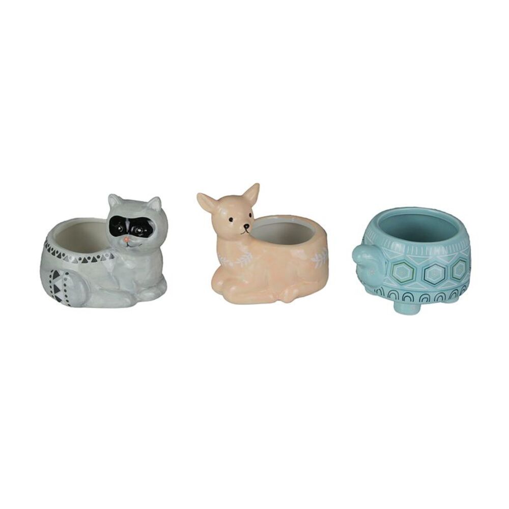 3 Forest Critters Raccoon Deer and Tortoise Dolomite Ceramic Mini Planters